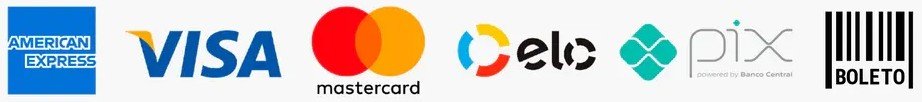 Visa, Mastercard, Elo, Pix e boleto