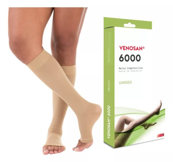 Meia 34 Venosan 6000 Compressão 20-30mmhg Bege Pé Aberto