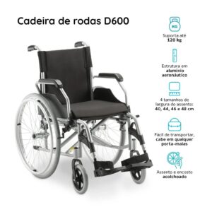 Cadeira de Rodas em Alumínio Dobrável até 120 Kg D600 Dellamed