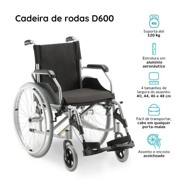 Cadeira de Rodas em Alumínio Dobrável até 120 Kg D600 Dellamed