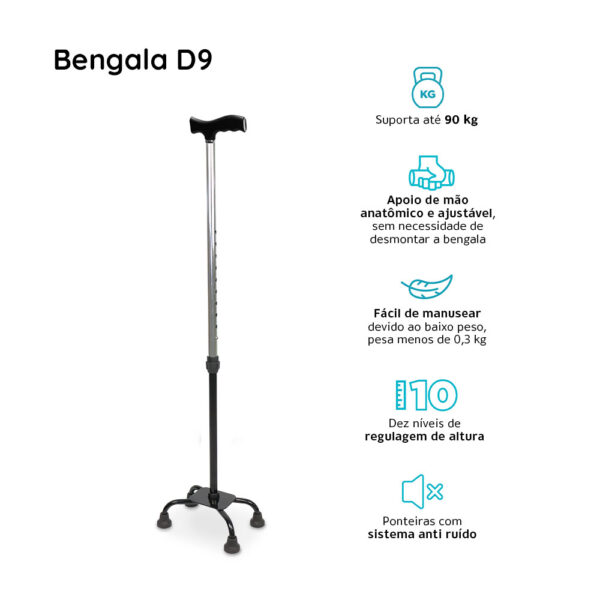 Bengala 4 Pontas com Regulagem de Altura até 90 Kg D9 Dellamed