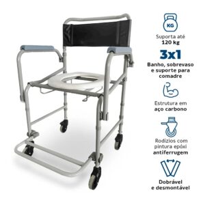 Cadeira de Banho Higiênica Dobrável e Desmontável até 120 Kg D40 Dellamed