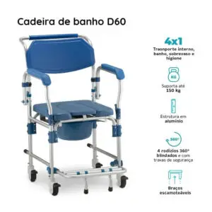 Cadeira de Banho em Alumínio até 150 Kg Assento 42 cm D60