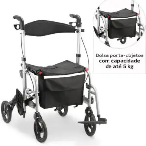 Andador para Idoso Adulto com Rodas e Assento Dobrável 135kg D15