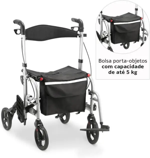 Andador para Idoso Adulto com Rodas e Assento Dobrável 135kg D15