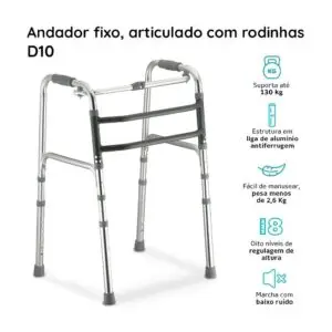 Andador de Alumínio Fixo Móvel e Articulado 3 em 1 D10 Dellamed