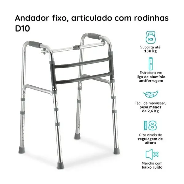 Andador de Alumínio Fixo Móvel e Articulado 3 em 1 D10 Dellamed