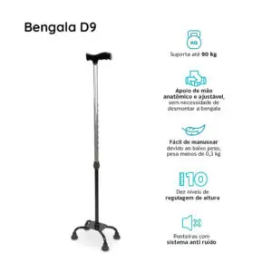 Bengala 4 Pontas com Regulagem de Altura até 90 Kg D9 Dellamed